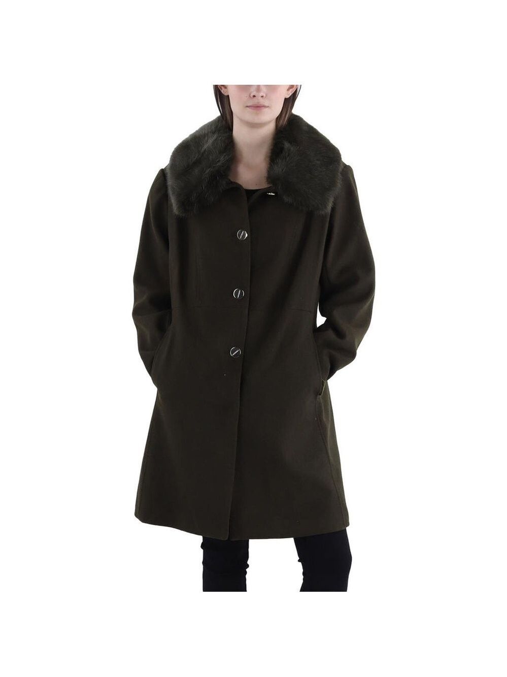 New with tags Laundry by Shelli Segal Faux Fur Trim Wool Blend Coat